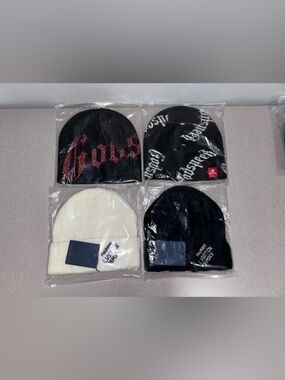 LV & GODSPEED OFFICIAL Rib Knit Beanie Hat - Black / White / Cream